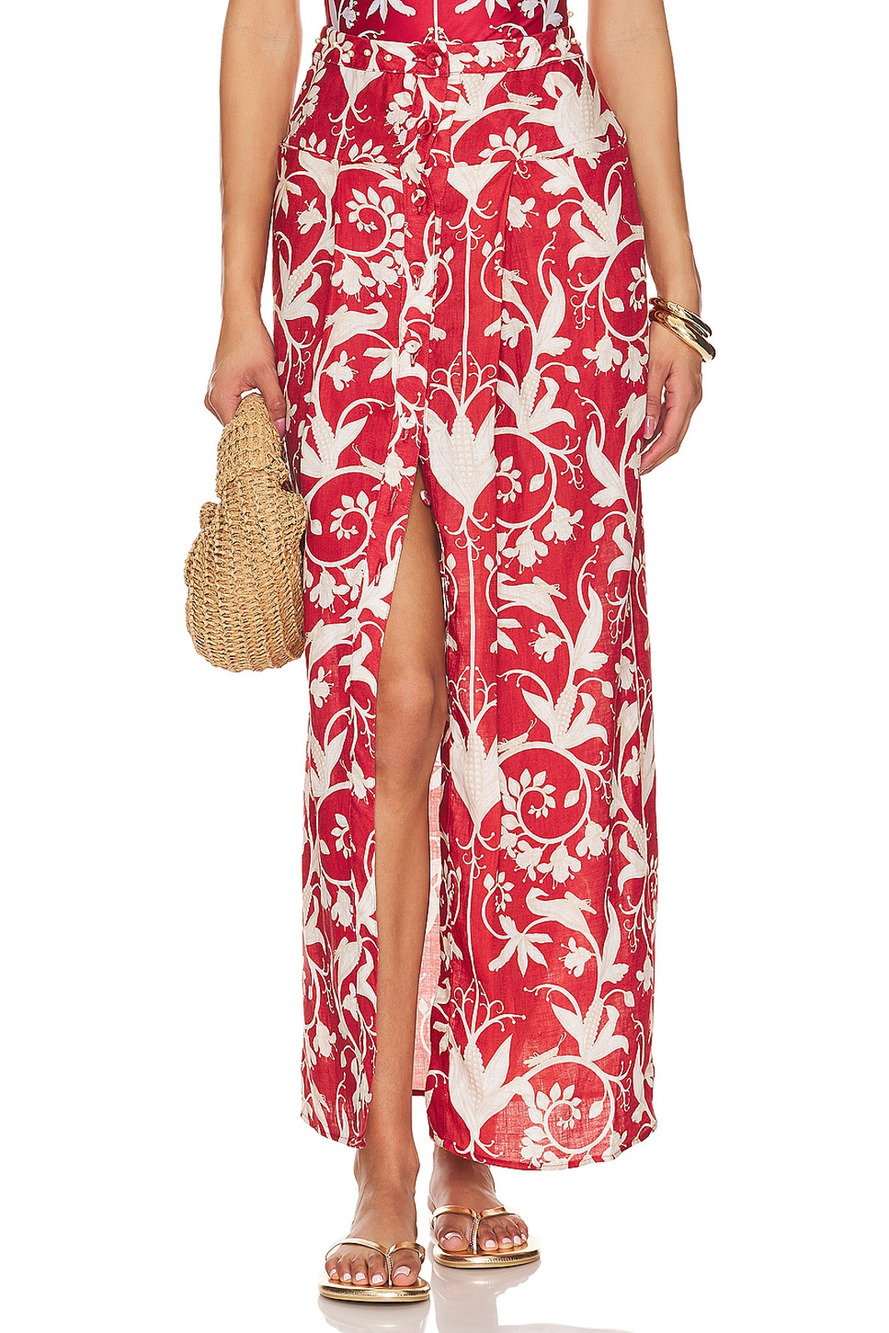 Agua Bendita Floral Red Coralina Maiz Skirt Size S NWT
